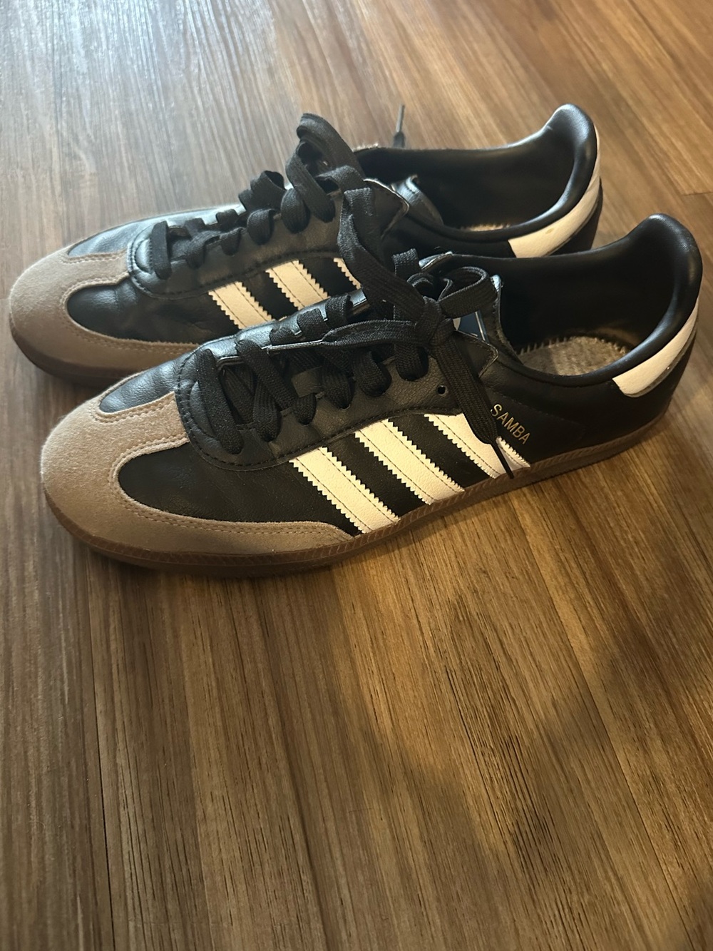 adidas Samba Black, White & Tan Leather Sneakers